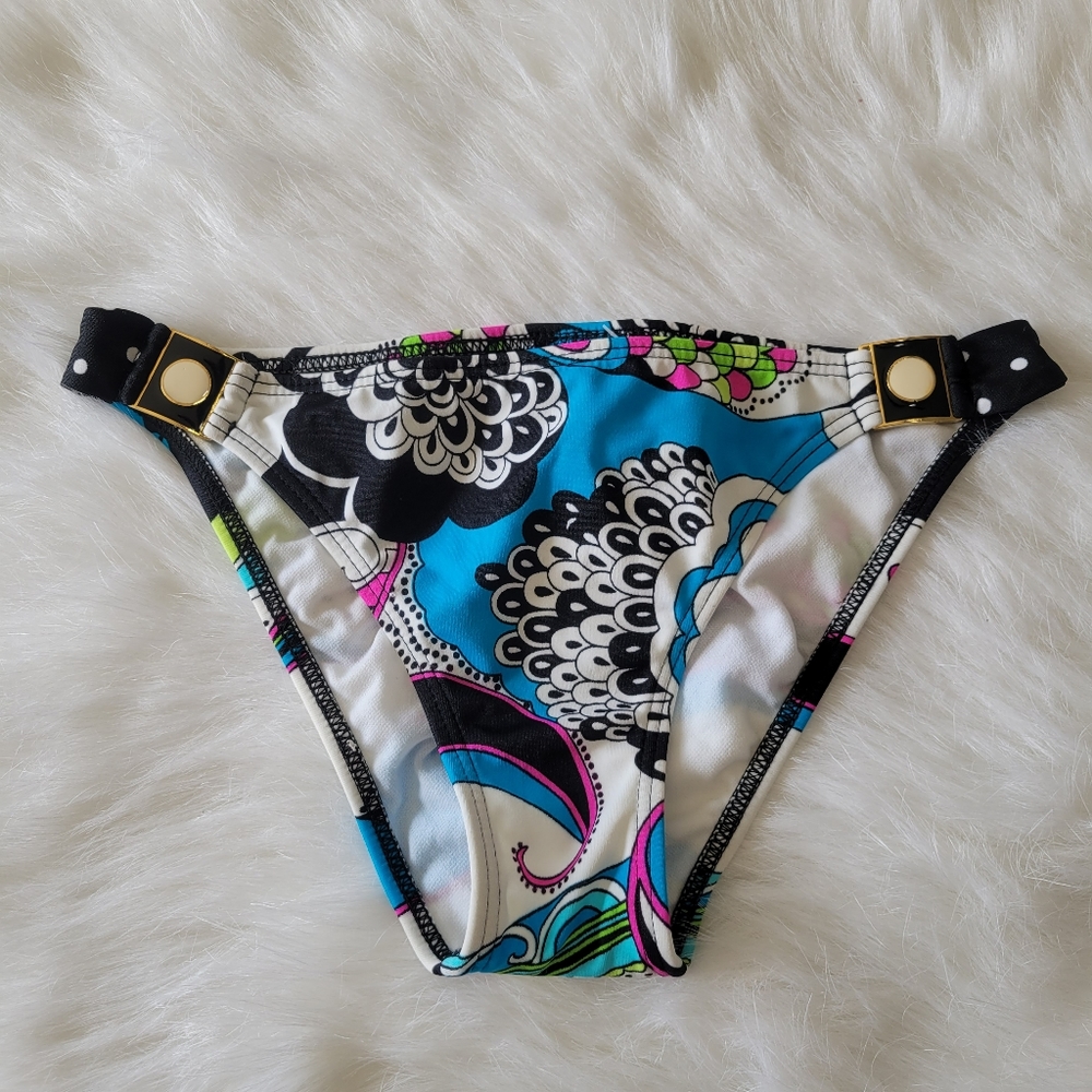 Raisins Oasis Bikini Bottoms M NWT Retro Mod Print Jewel Hip Connector